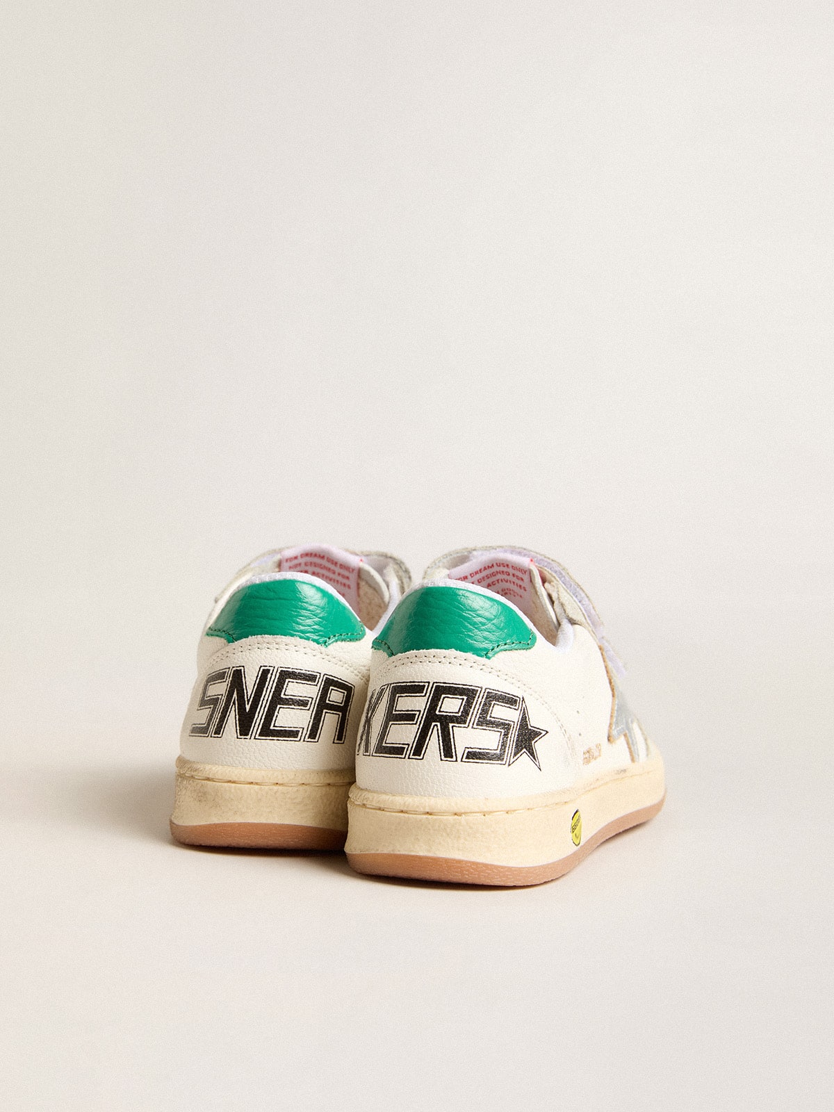 Young Ball Star with silver star and green suede heel tab - Golden Goose Kids