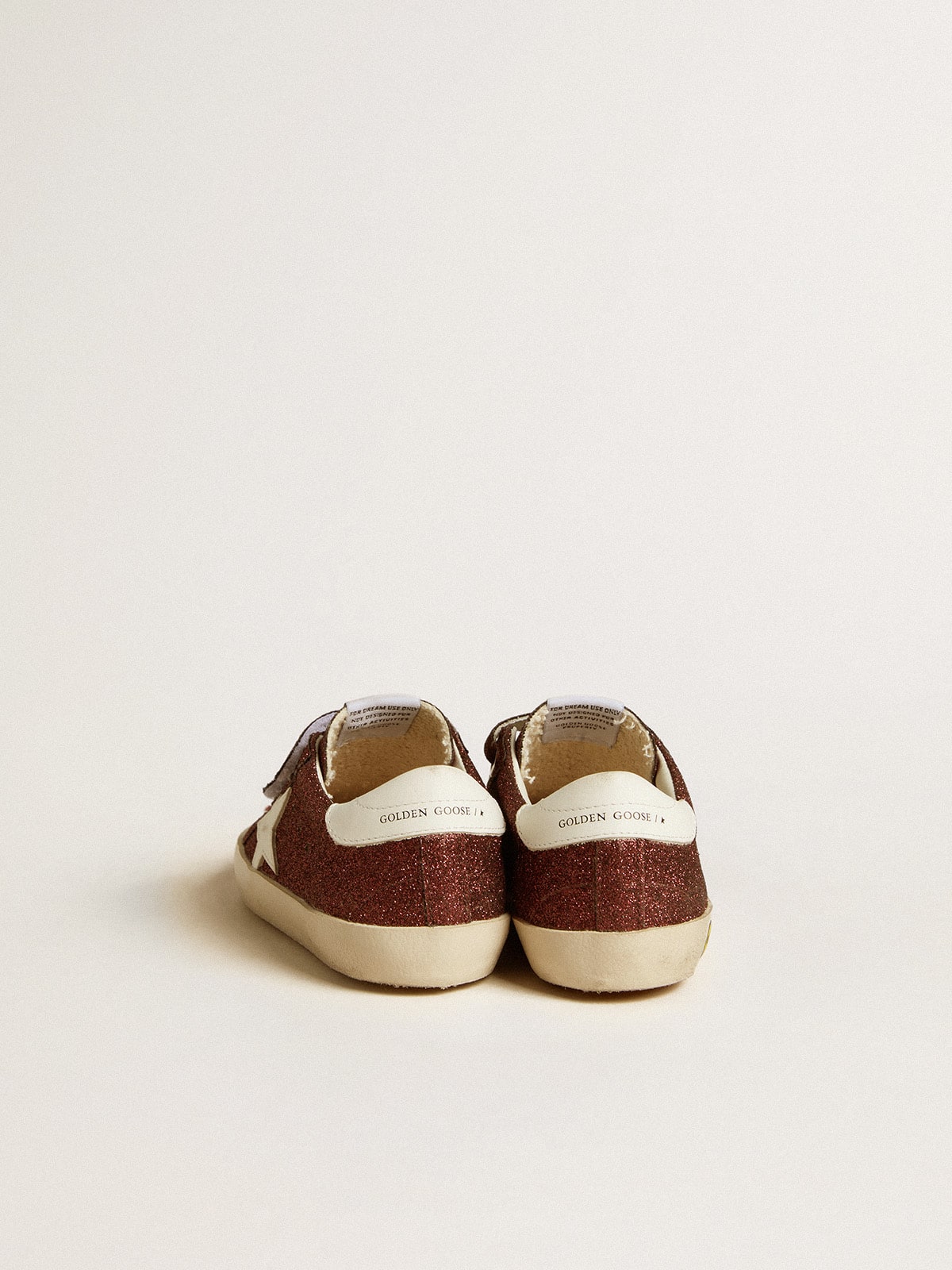 Old School Junior in burgundy glitter with leather star and heel tab - Golden Goose Kids