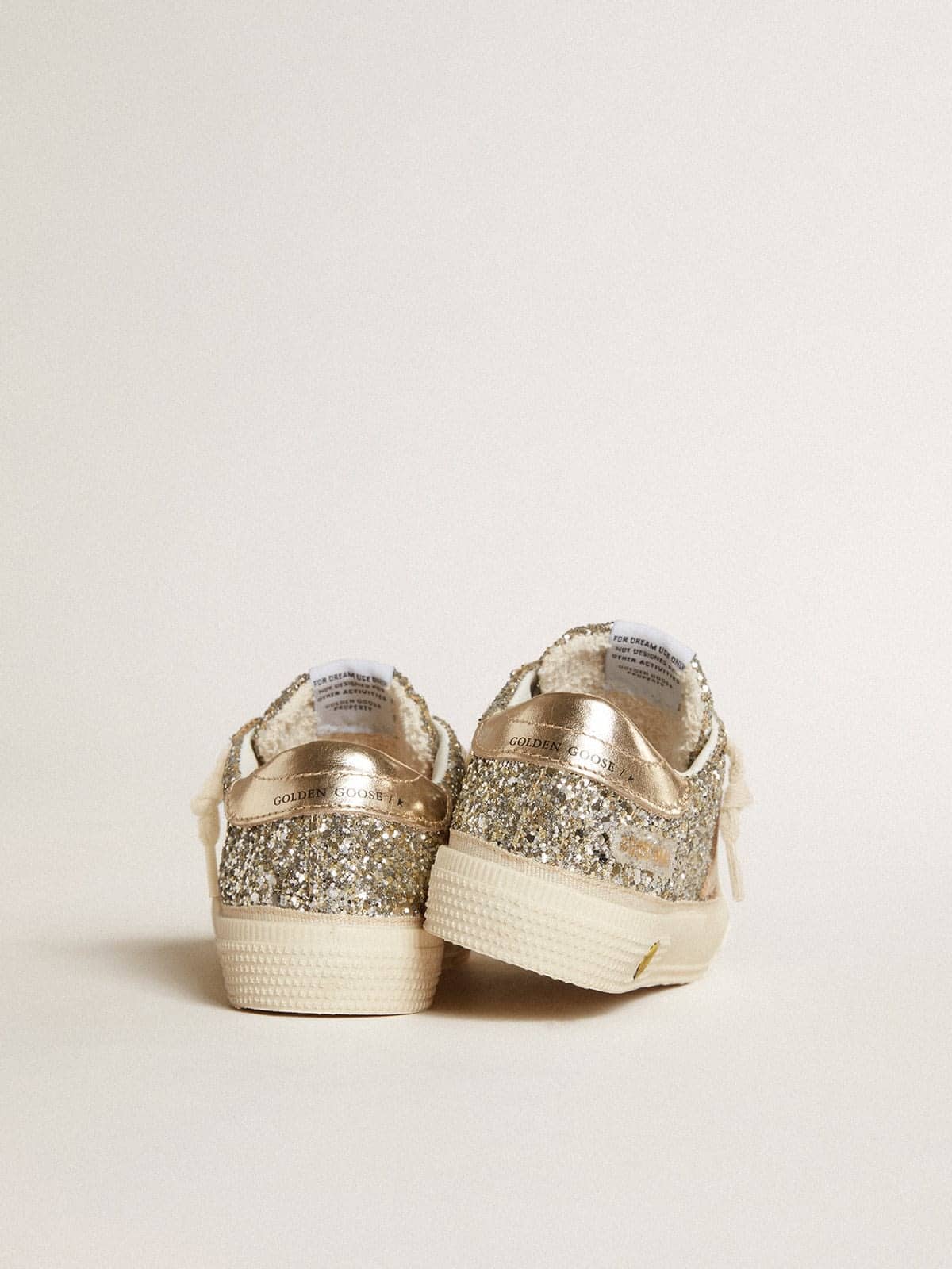May Teen in platinum glitter with gold leather star and heel tab - Golden Goose Kids