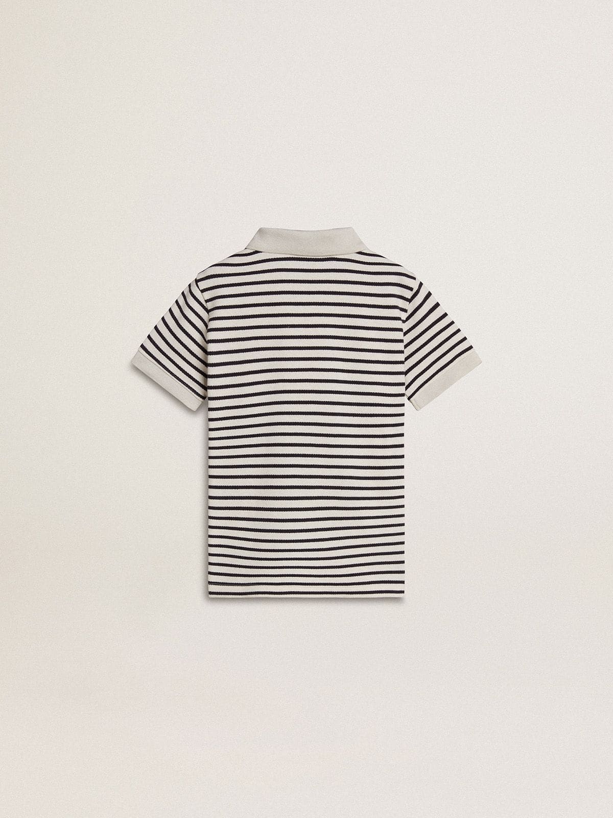 Boys' white cotton polo with navy blue stripes and embroidery - Golden Goose Kids