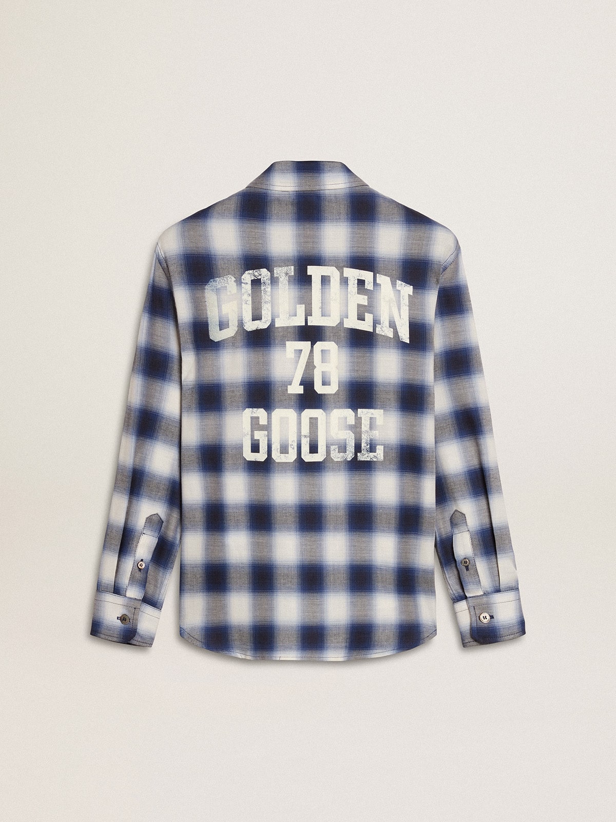Boys' blue and white checked shirt with print on the back - Golden Goose Kids