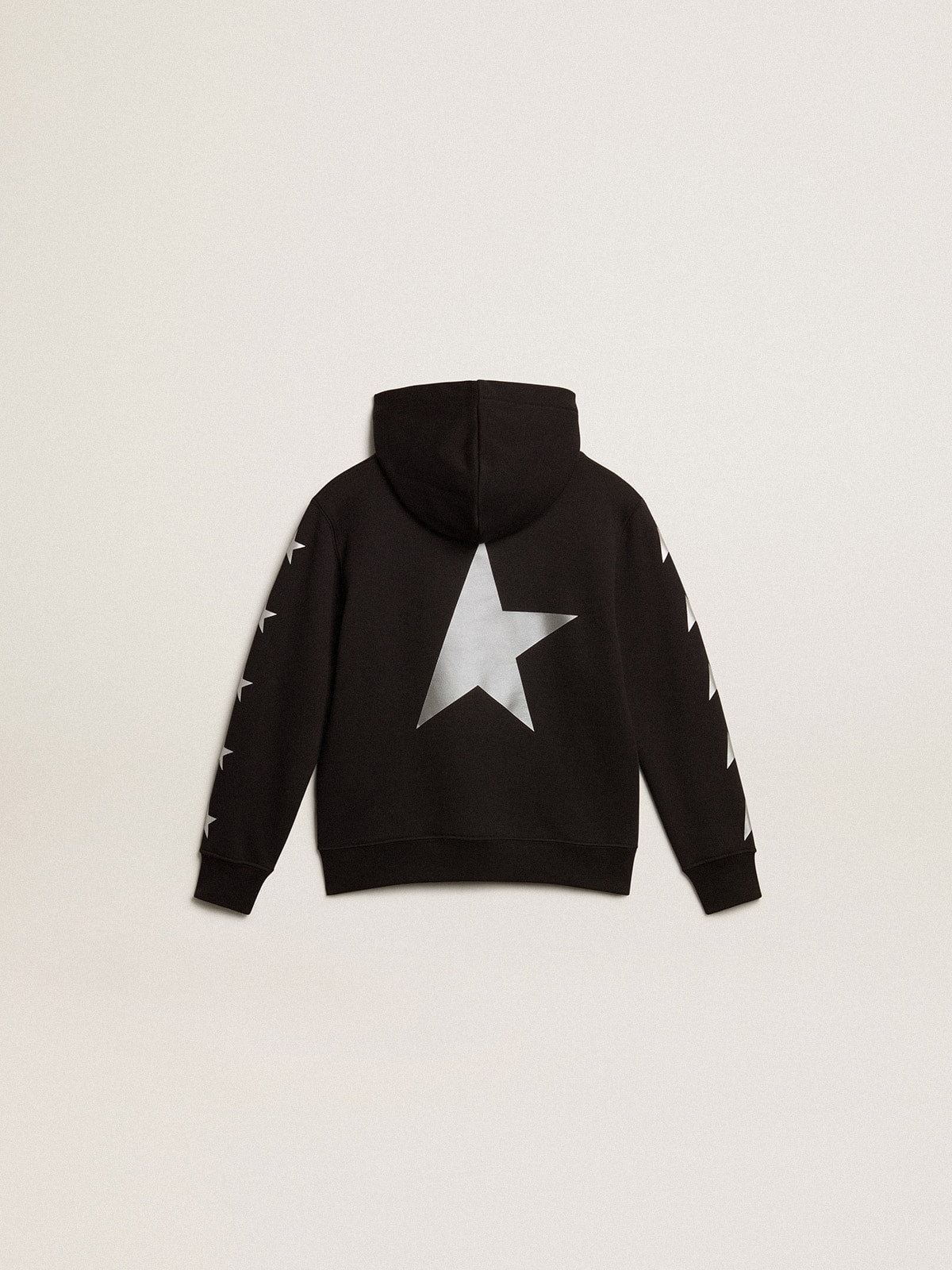 Boys’ hooded sweatshirt in black with contrasting silver stars - Golden Goose Kids
