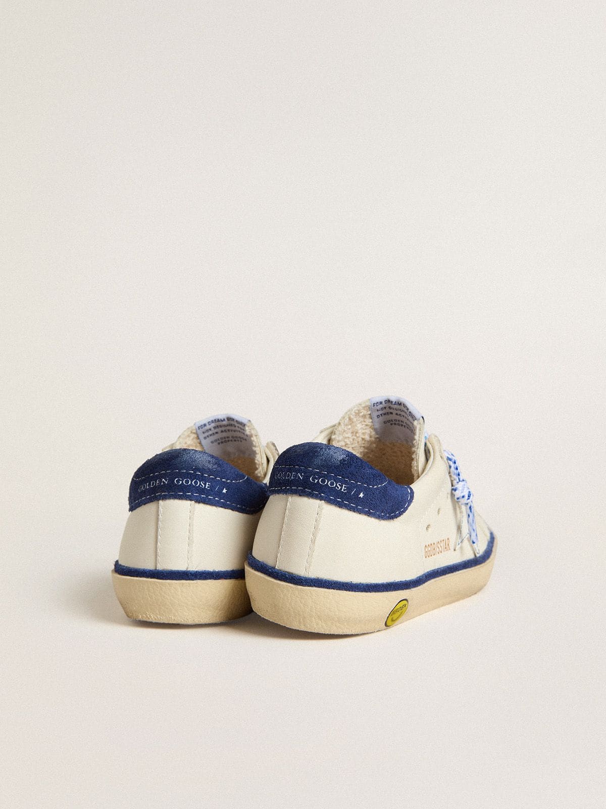 Junior Super-Star in white leather with blue suede heel tab - Golden Goose Kids