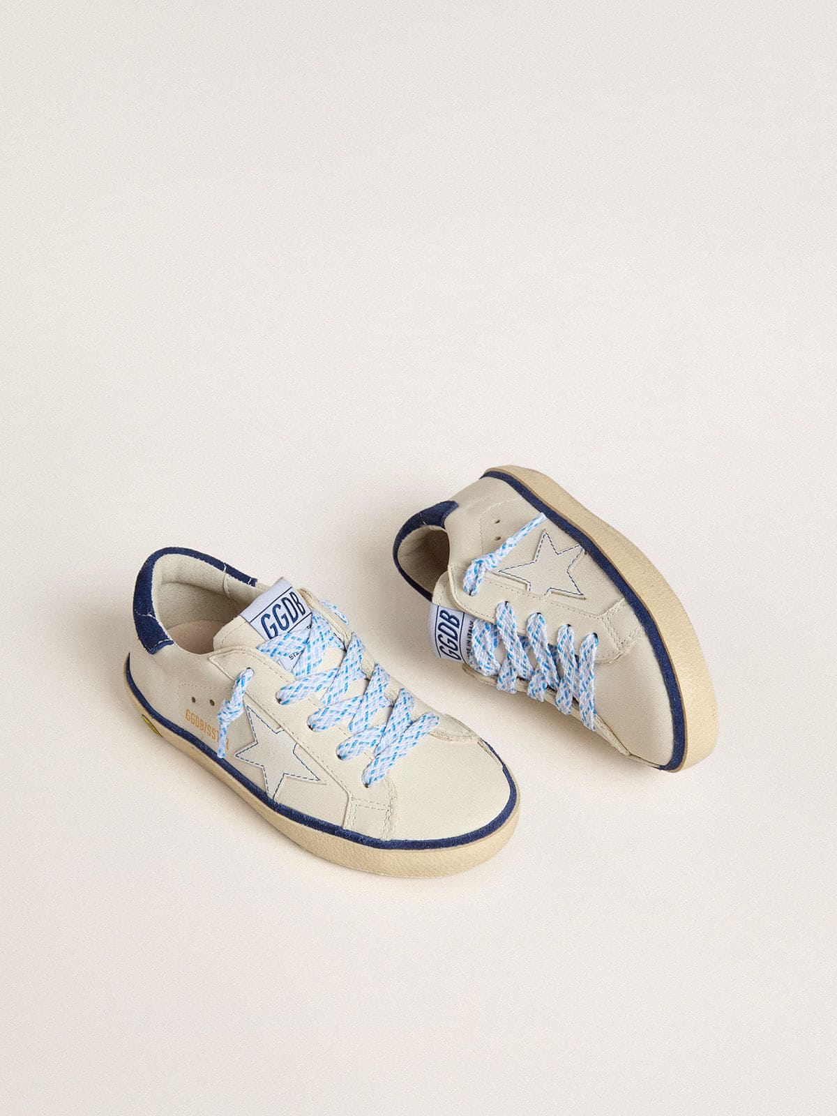 Young Super-Star in white leather with blue suede heel tab - Golden Goose Kids