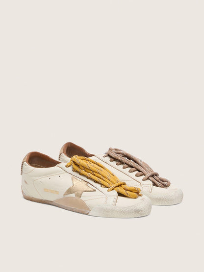 Women's True-Star in white nappa leather with gold star and beige suede heel tab - Golden Goose Women