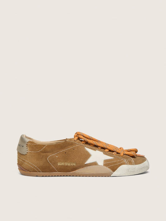 Women's True-Star in tobacco-colored suede with white star and platinum heel tab - Golden Goose Women