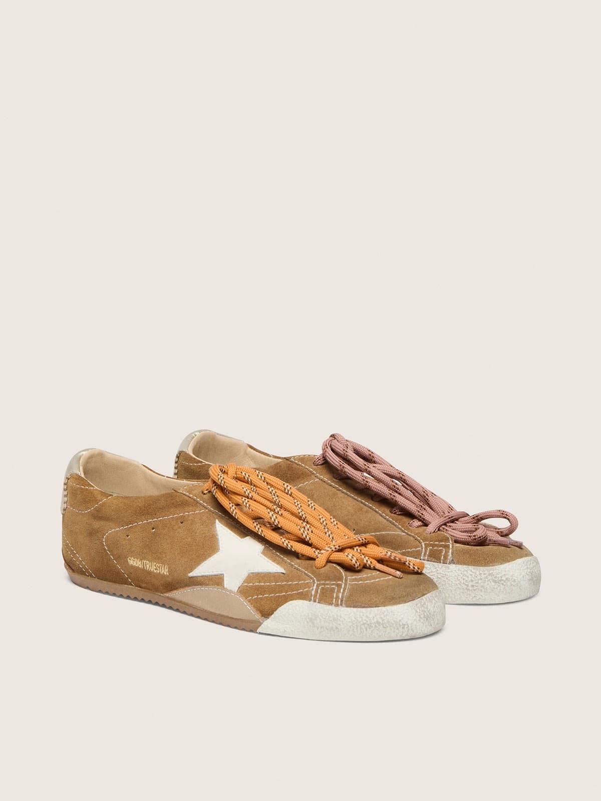 Women's True-Star in tobacco-colored suede with white star and platinum heel tab - Golden Goose Women