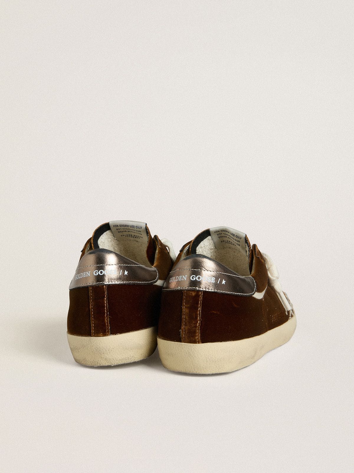 Women's Super-Star in cognac velvet with metallic leather star and heel tab - Golden Goose Women