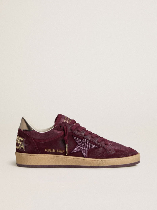 Women's Ball Star in burgundy suede with crystal star and metallic leather heel tab - Golden Goose Women