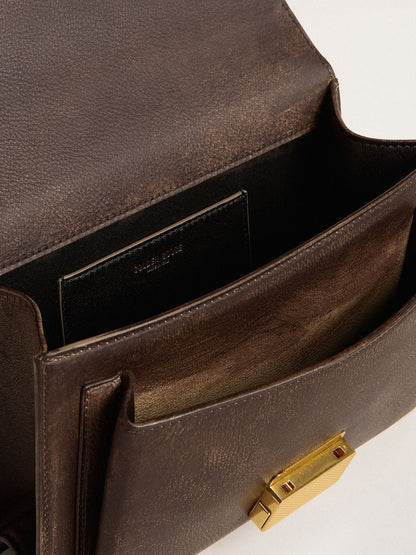 Venezia Bag in vintage dark brown embossed leather with gold details - Golden Goose Women