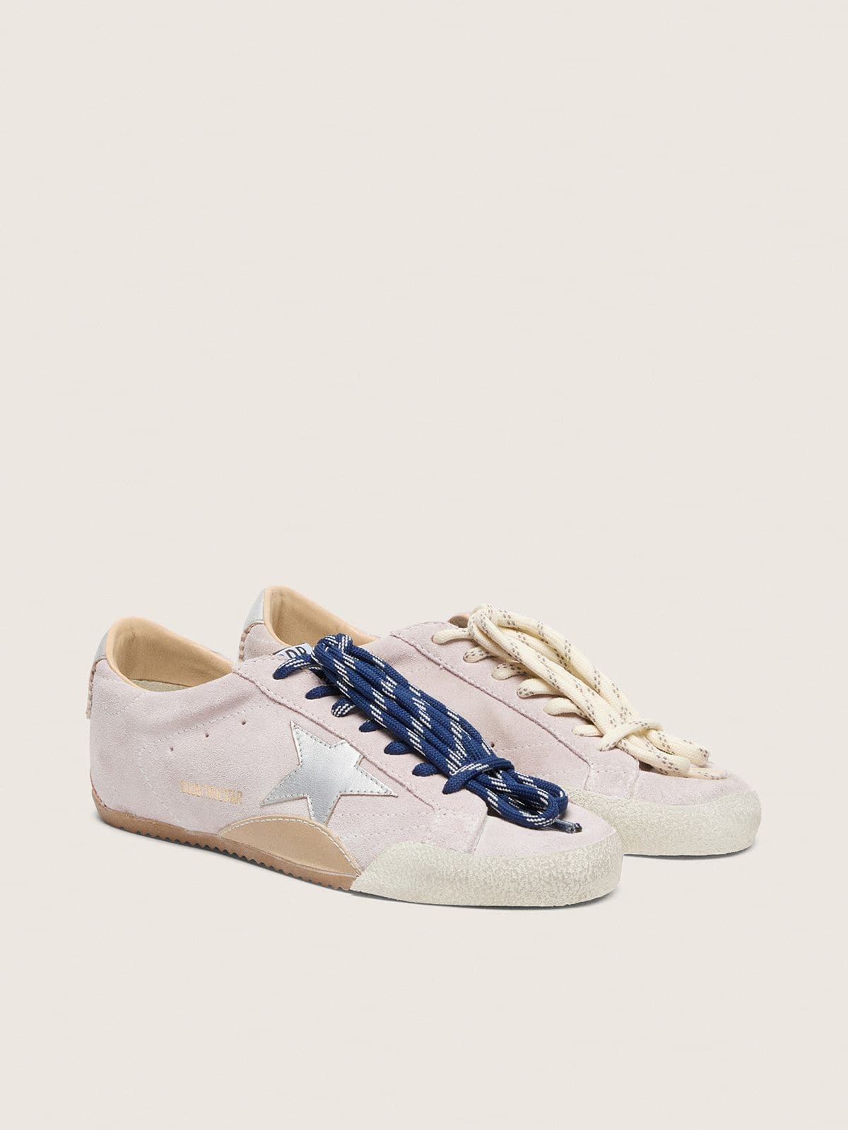 Women's True-Star in pastel pink suede with silver star and heel tab - Golden Goose Women
