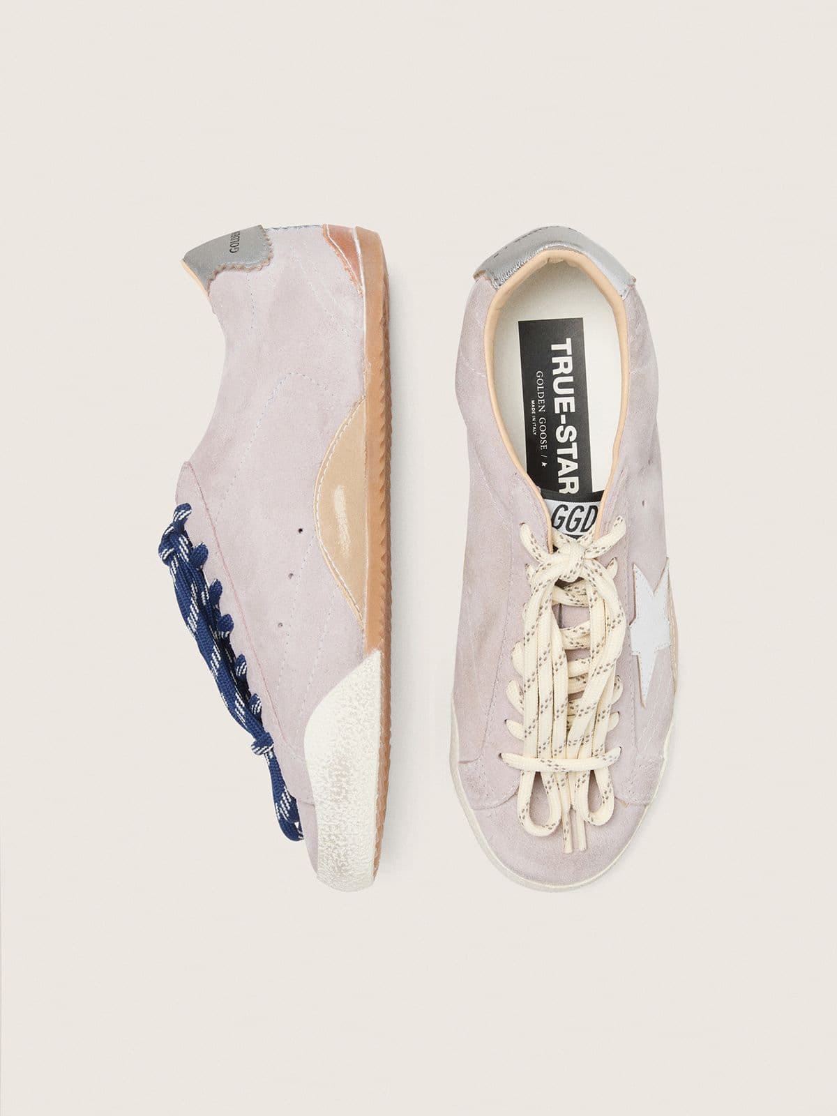 Women's True-Star in pastel pink suede with silver star and heel tab - Golden Goose Women