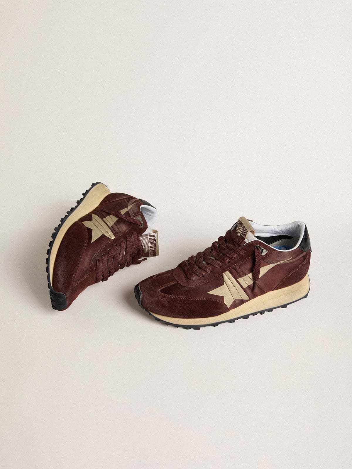 Women's Marathon with burgundy satin upper and platinum leather star - Golden Goose Women