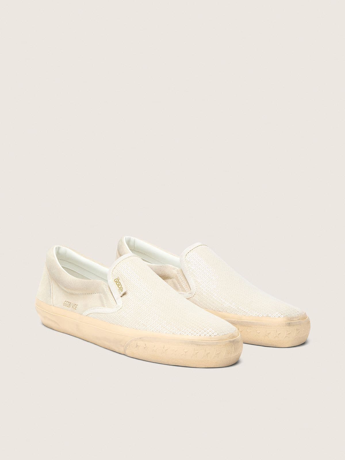 Men’s VCE Penstar in beige suede and pearl-colored sequins - Golden Goose Women