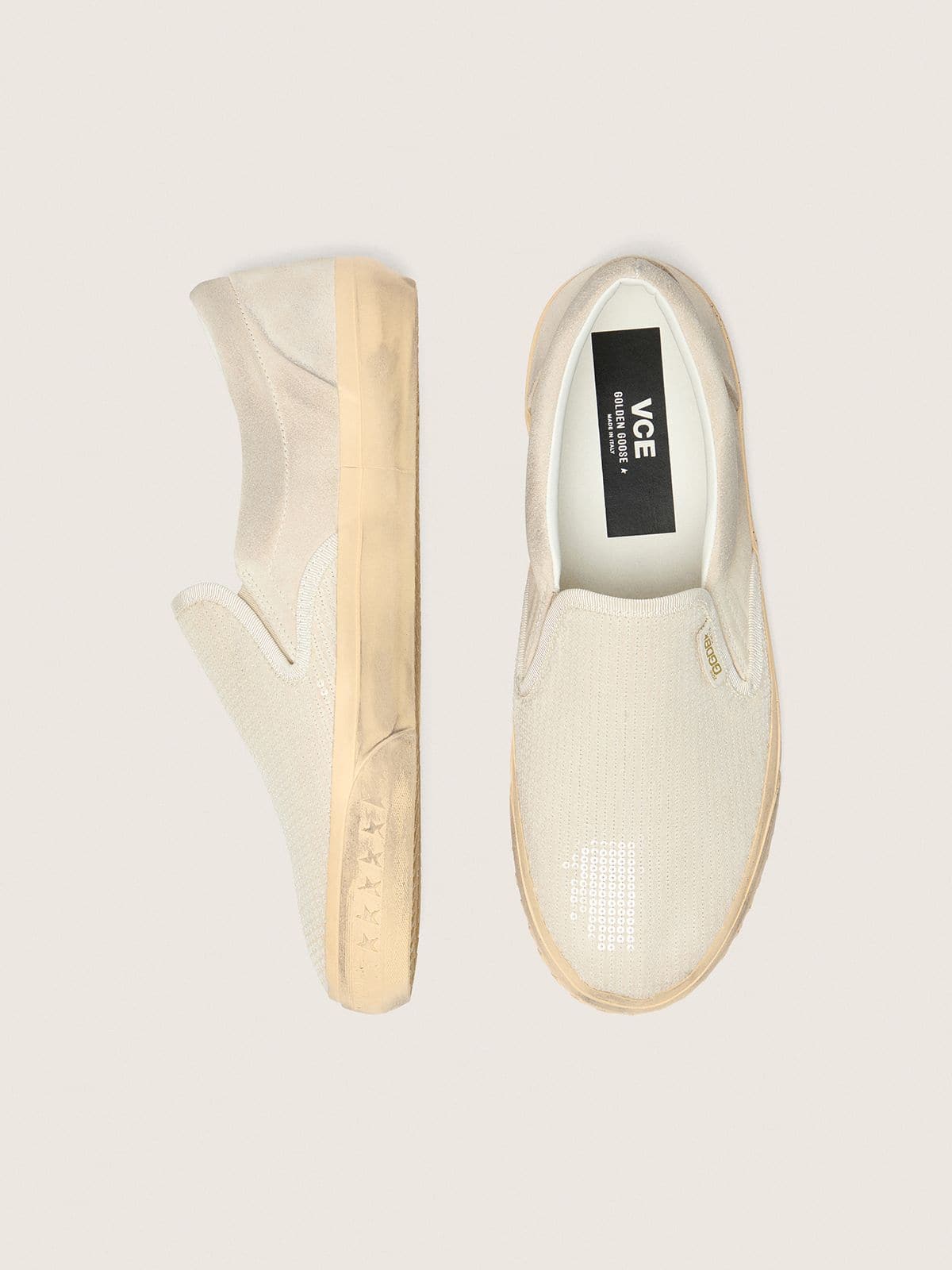 Men’s VCE Penstar in beige suede and pearl-colored sequins - Golden Goose Women