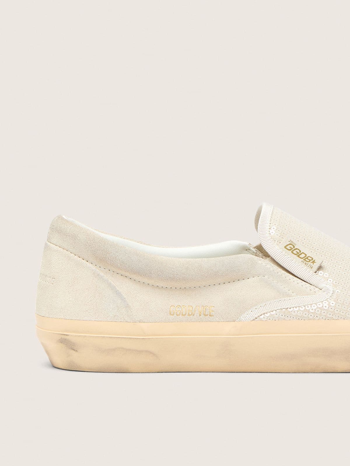 Men’s VCE Penstar in beige suede and pearl-colored sequins - Golden Goose Women