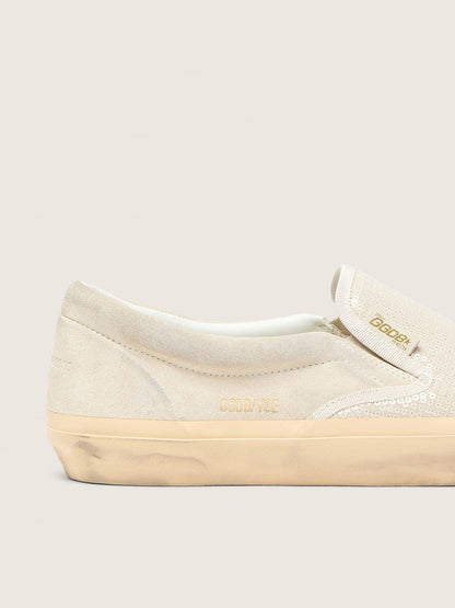 Men’s VCE Penstar in beige suede and pearl-colored sequins - Golden Goose Women