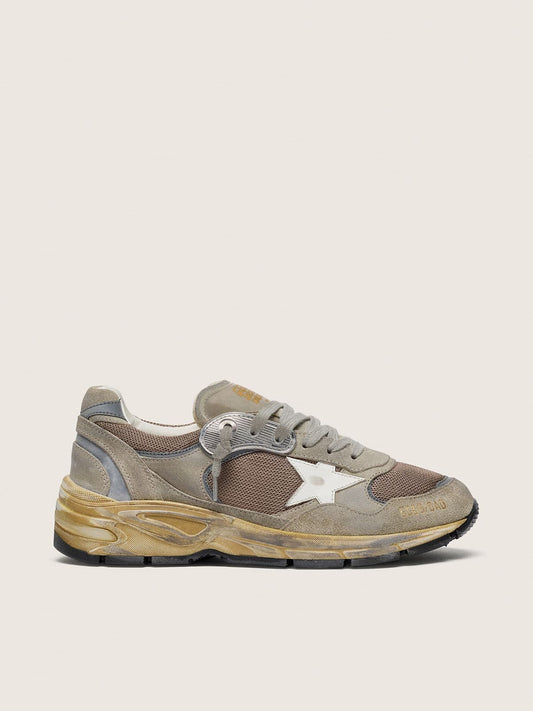 Women's Dad-Star in dove-gray suede and silver mesh with white leather star and suede heel tab - Golden Goose Women