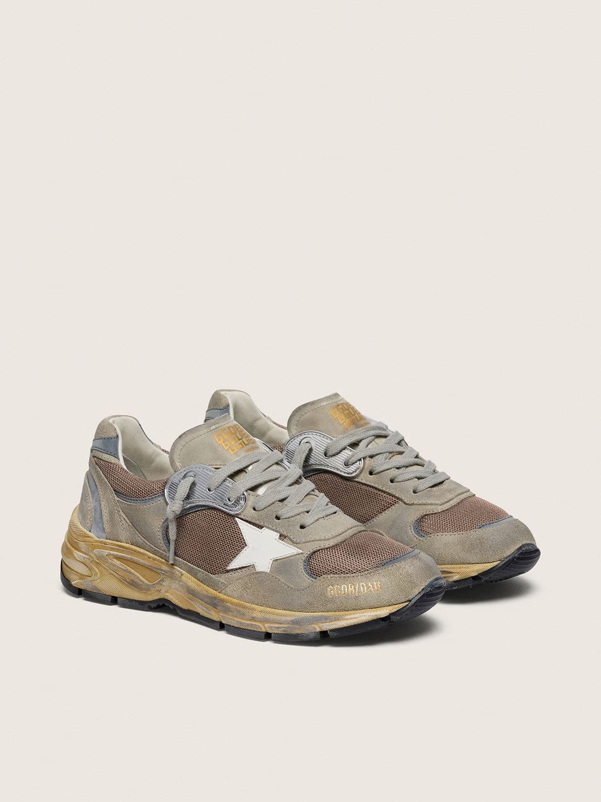 Women's Dad-Star in dove-gray suede and silver mesh with white leather star and suede heel tab - Golden Goose Women