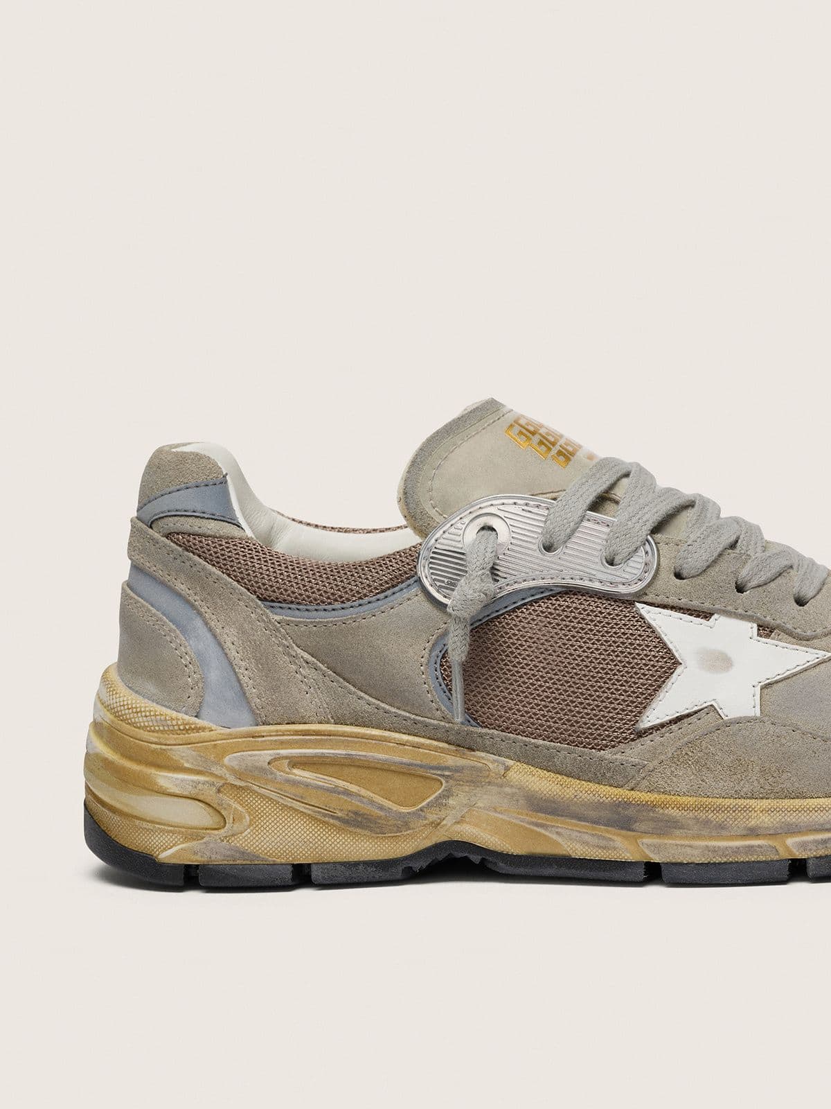 Women's Dad-Star in dove-gray suede and silver mesh with white leather star and suede heel tab - Golden Goose Women
