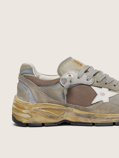 Women's Dad-Star in dove-gray suede and silver mesh with white leather star and suede heel tab - Golden Goose Women