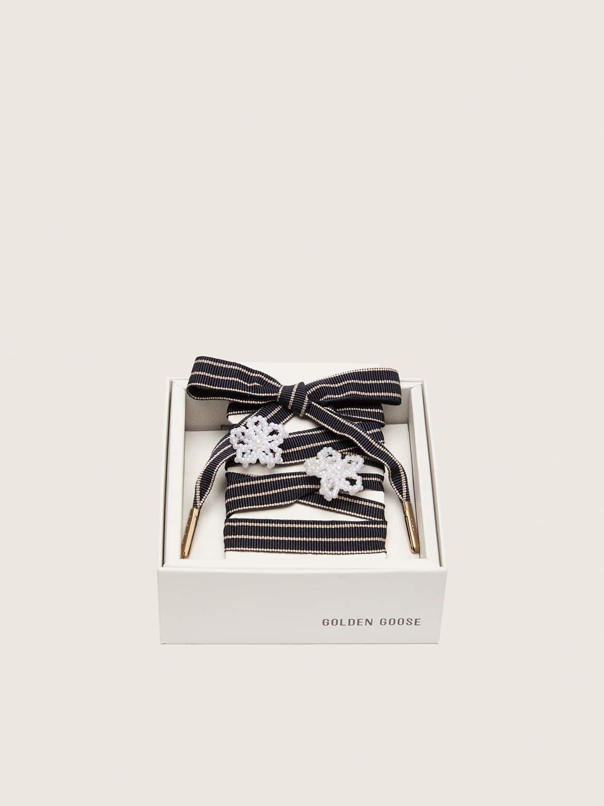 Skins white and dark blue striped laces with beaded charms - Golden Goose Women|Men