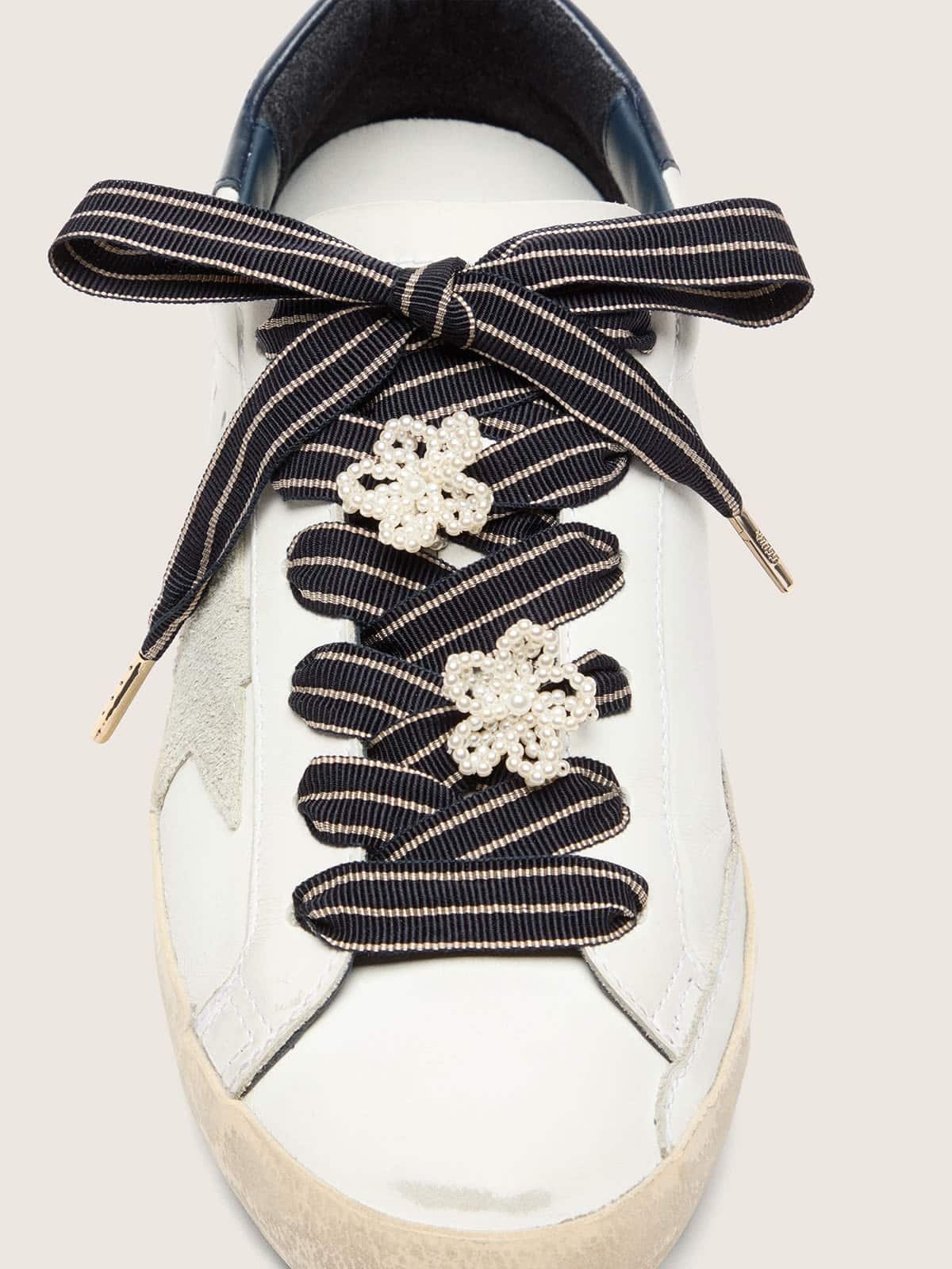 Skins white and dark blue striped laces with beaded charms - Golden Goose Women|Men