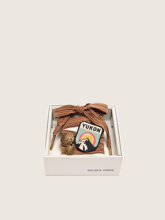 Skins burgundy and peach embroidered laces with patch and two charms - Golden Goose Women|Men
