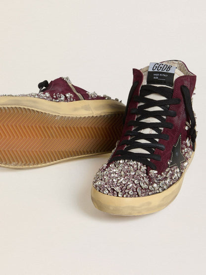Women's Francy LAB in burgundy suede with glossy black leather star and rhinestones - Golden Goose Women