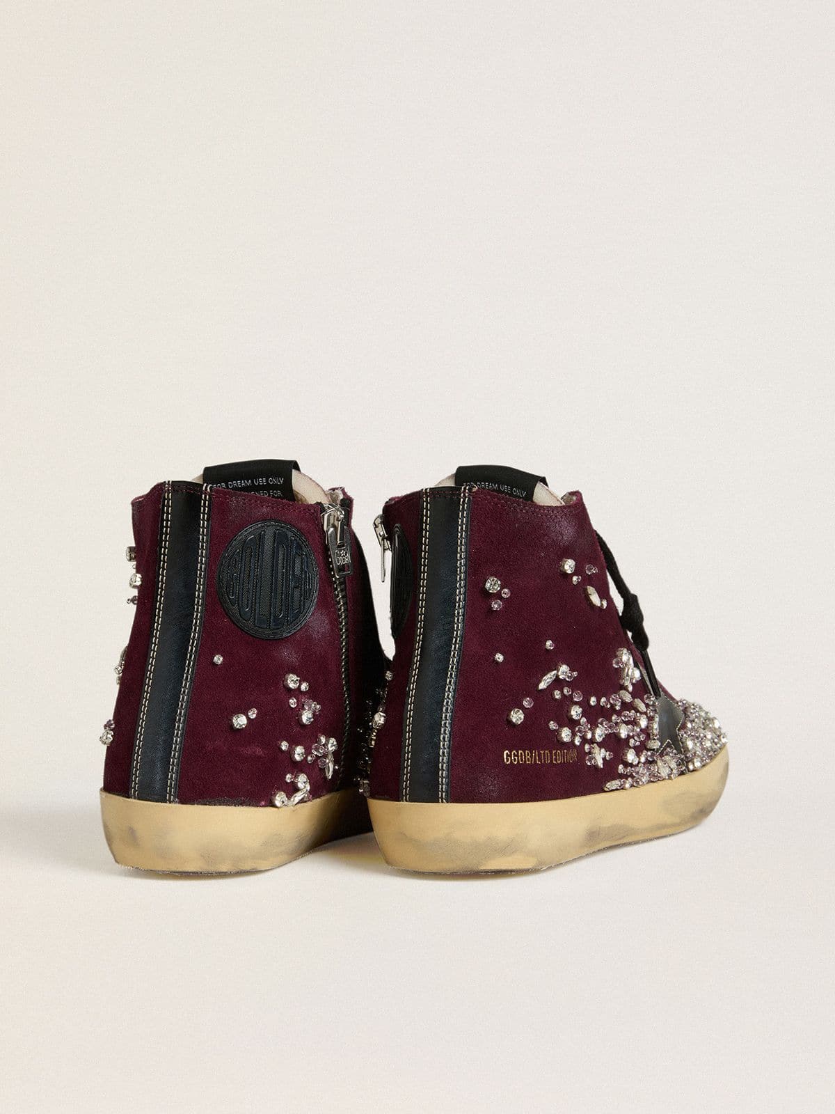 Women's Francy LAB in burgundy suede with glossy black leather star and rhinestones - Golden Goose Women