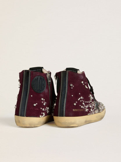 Women's Francy LAB in burgundy suede with glossy black leather star and rhinestones - Golden Goose Women