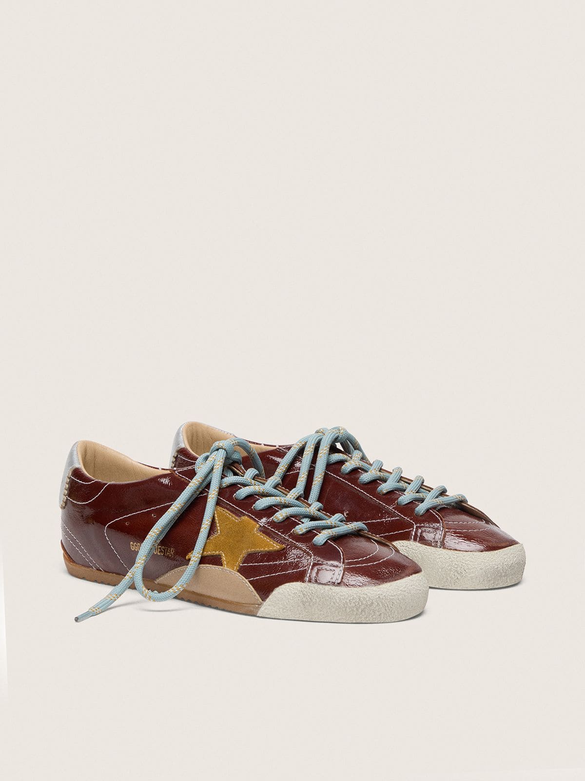Women's True-Star in burgundy naplak with suede star and silver nappa heel tab - Golden Goose Women