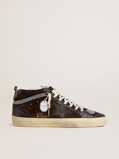 Women's Mid Star in brown suede with leather star and Swarovski crystal flash - Golden Goose Women