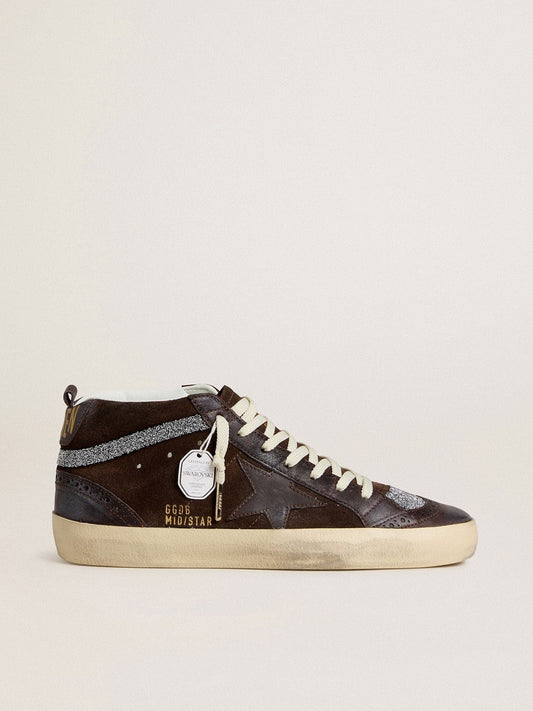 Women's Mid Star in brown suede with leather star and Swarovski crystal flash - Golden Goose Women