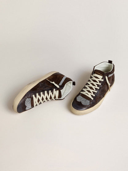 Women's Mid Star in brown suede with leather star and Swarovski crystal flash - Golden Goose Women