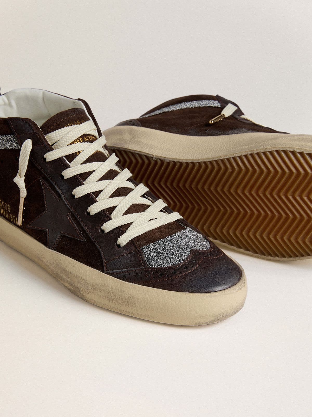 Women's Mid Star in brown suede with leather star and Swarovski crystal flash - Golden Goose Women