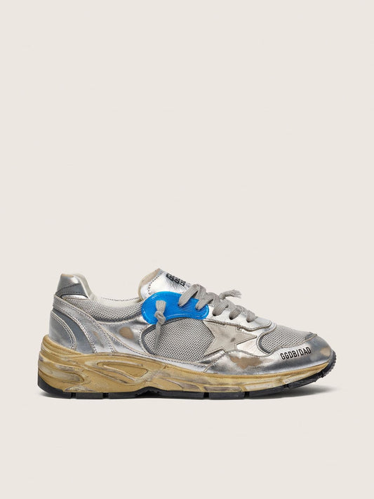 Women's Dad-Star in silver laminated leather and mesh with white leather star and silver heel tab - Golden Goose Women