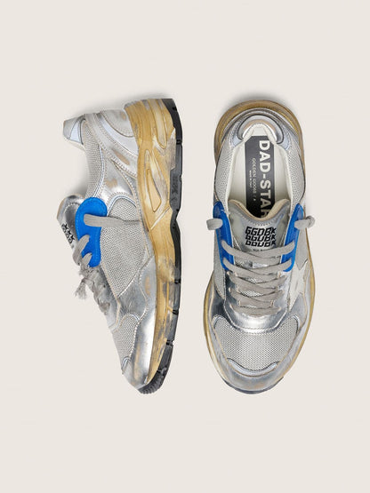 Women's Dad-Star in silver laminated leather and mesh with white leather star and silver heel tab - Golden Goose Women