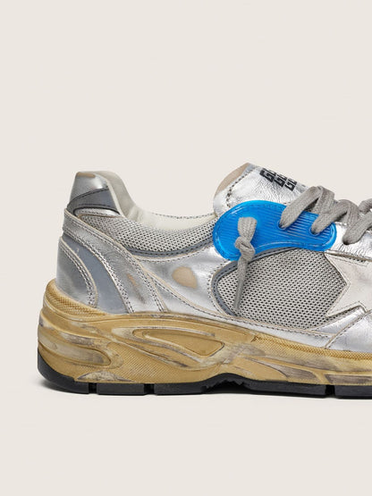 Women's Dad-Star in silver laminated leather and mesh with white leather star and silver heel tab - Golden Goose Women