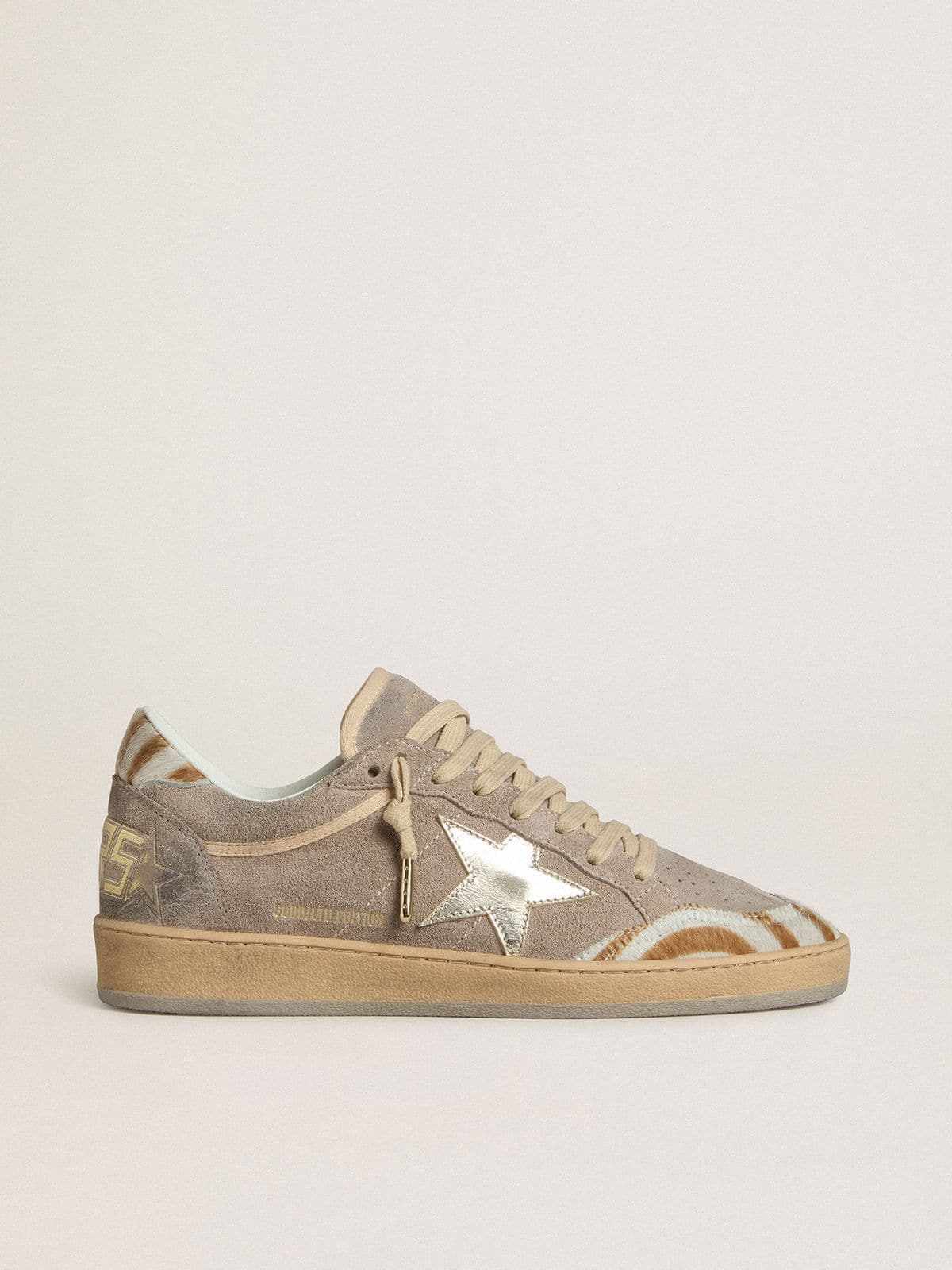 Women's Ball Star LTD in suede with metallic leather star and zebra pony skin heel tab - Golden Goose Women