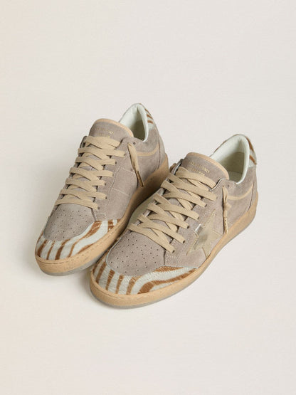 Women's Ball Star LTD in suede with metallic leather star and zebra pony skin heel tab - Golden Goose Women