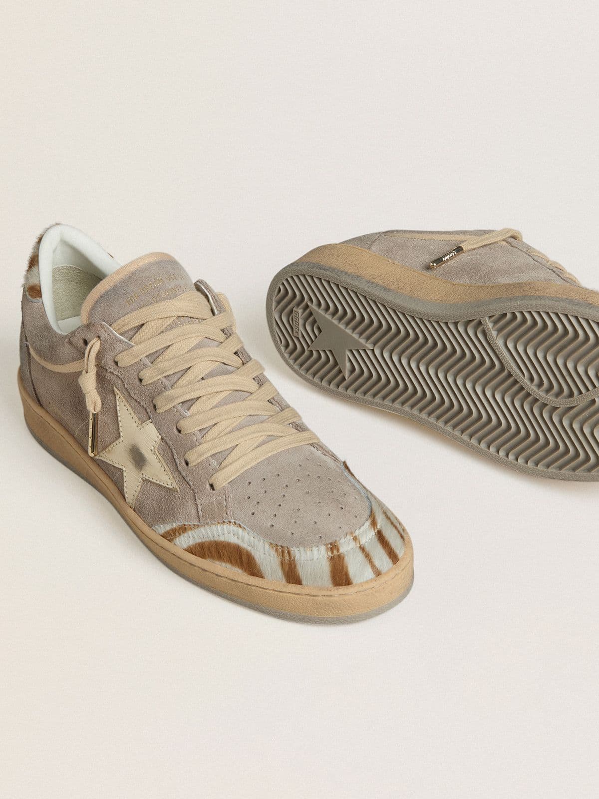 Women's Ball Star LTD in suede with metallic leather star and zebra pony skin heel tab - Golden Goose Women