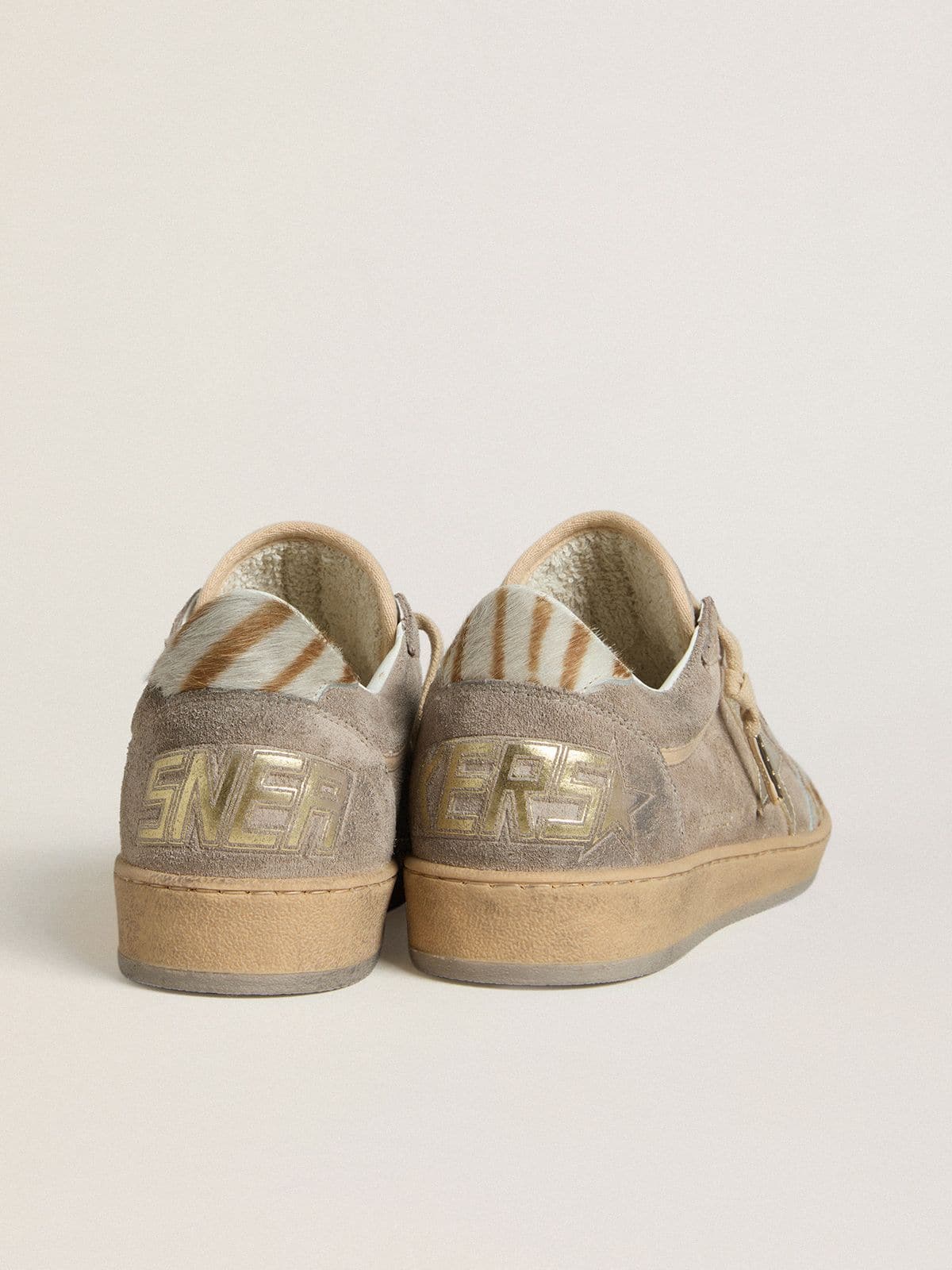 Women's Ball Star LTD in suede with metallic leather star and zebra pony skin heel tab - Golden Goose Women