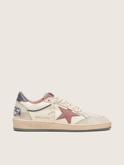 Women's Ball Star LTD in beige leather with pink mesh star and blue leather heel tab - Golden Goose Women