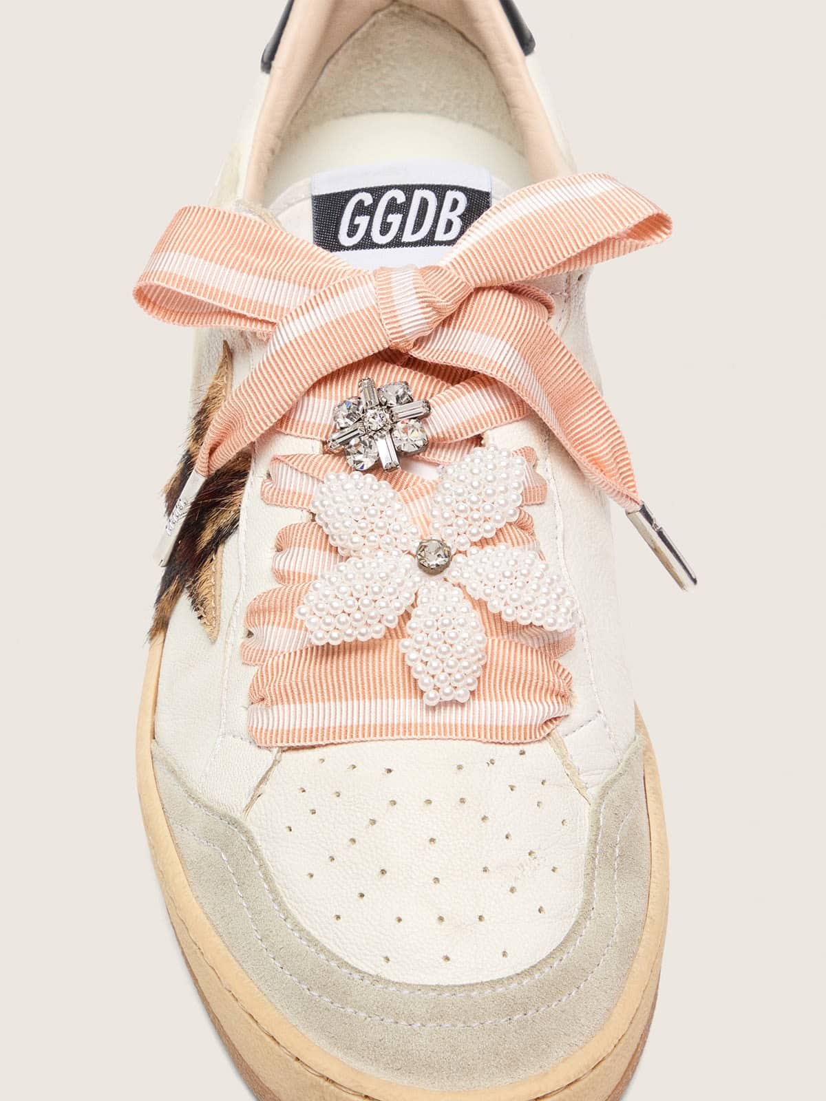 Skins white and pink striped laces with beaded and crystal charms - Golden Goose Women