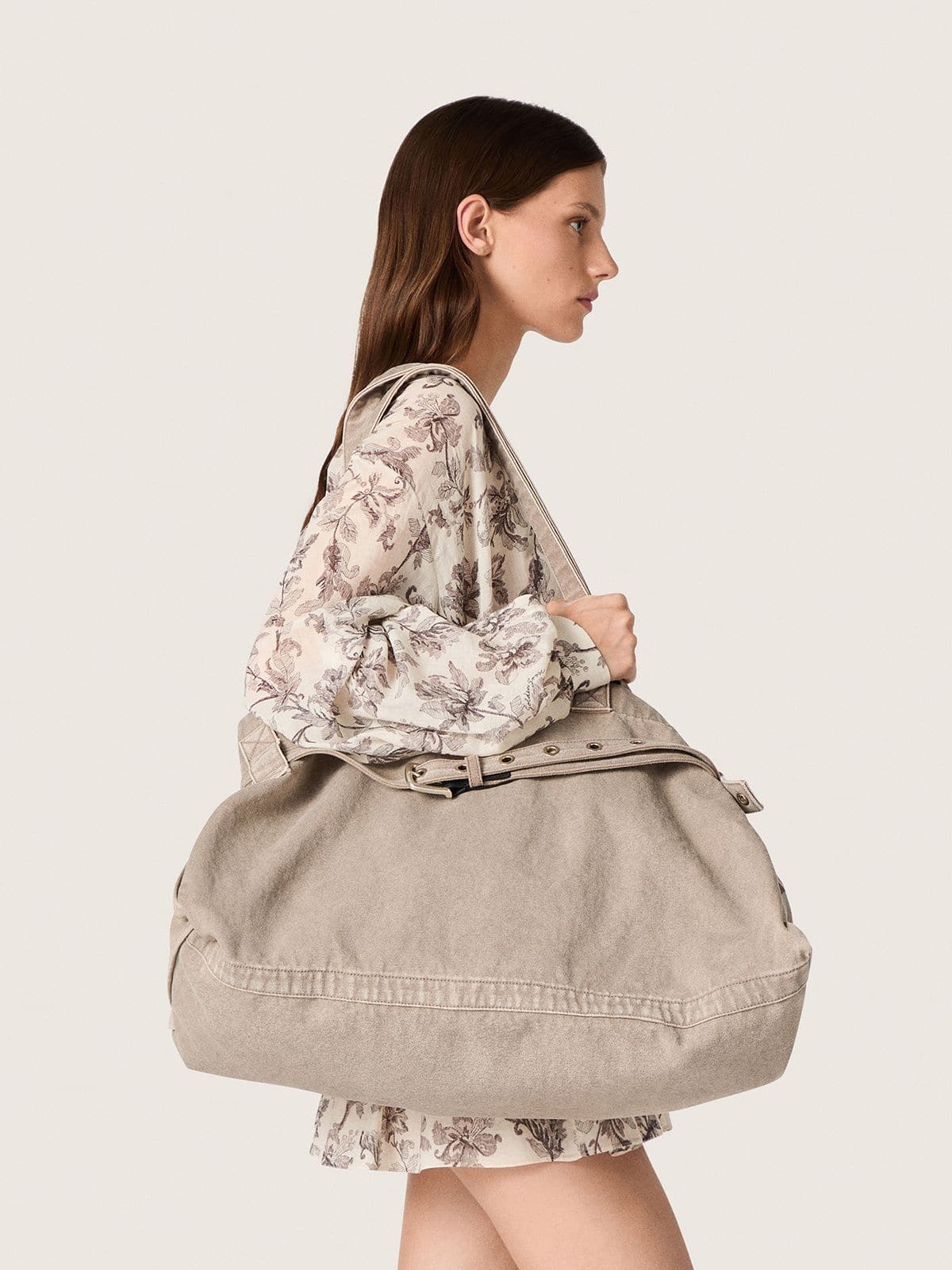 Anthracite canvas tote bag with embroidery and antique silver details - Golden Goose Women