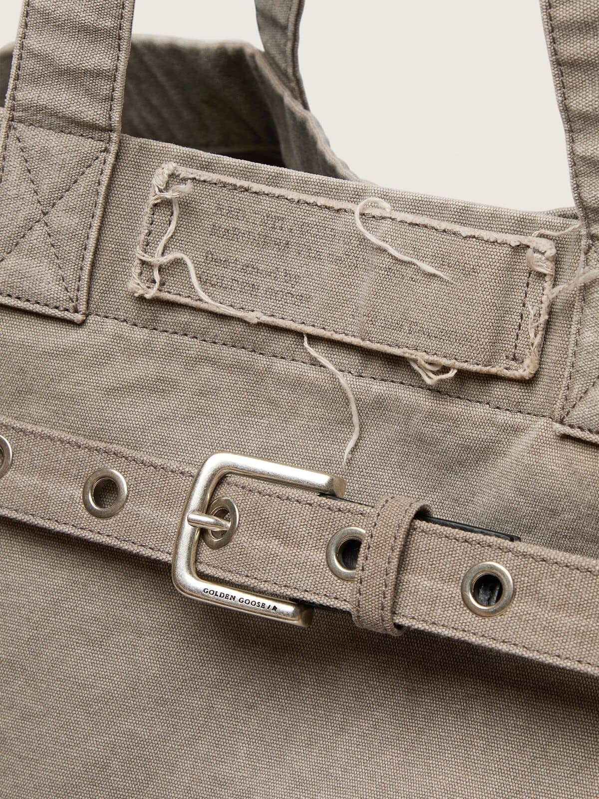 Anthracite canvas tote bag with embroidery and antique silver details - Golden Goose Women