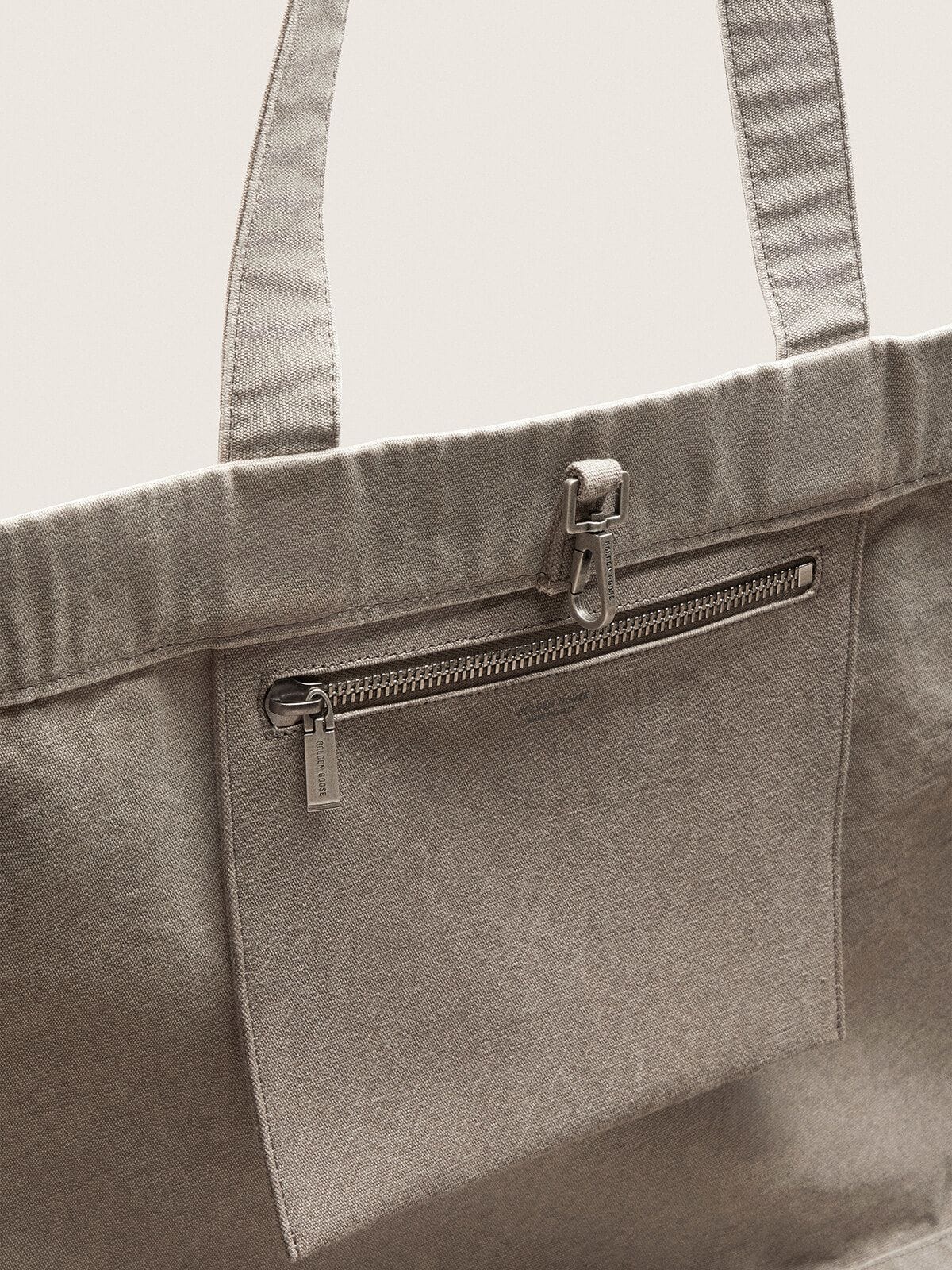 Anthracite canvas tote bag with embroidery and antique silver details - Golden Goose Women