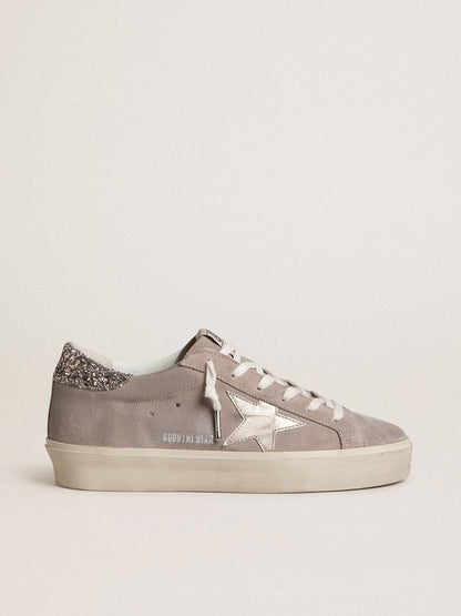 Women’s Hi Star sneakers in beige suede with laminated leather star and glitter heel tab - Golden Goose Women