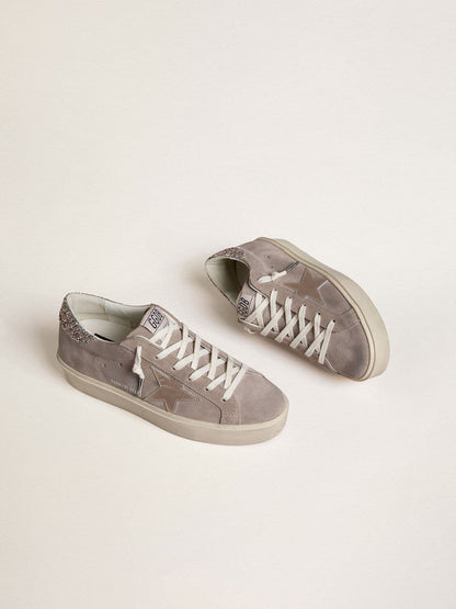 Women’s Hi Star sneakers in beige suede with laminated leather star and glitter heel tab - Golden Goose Women